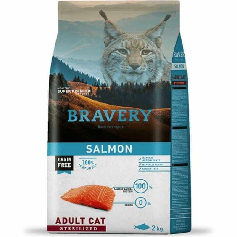 BRAVERY CHAT ADULTE STERELISE SANS CEREALES AU SALMON  2 KG