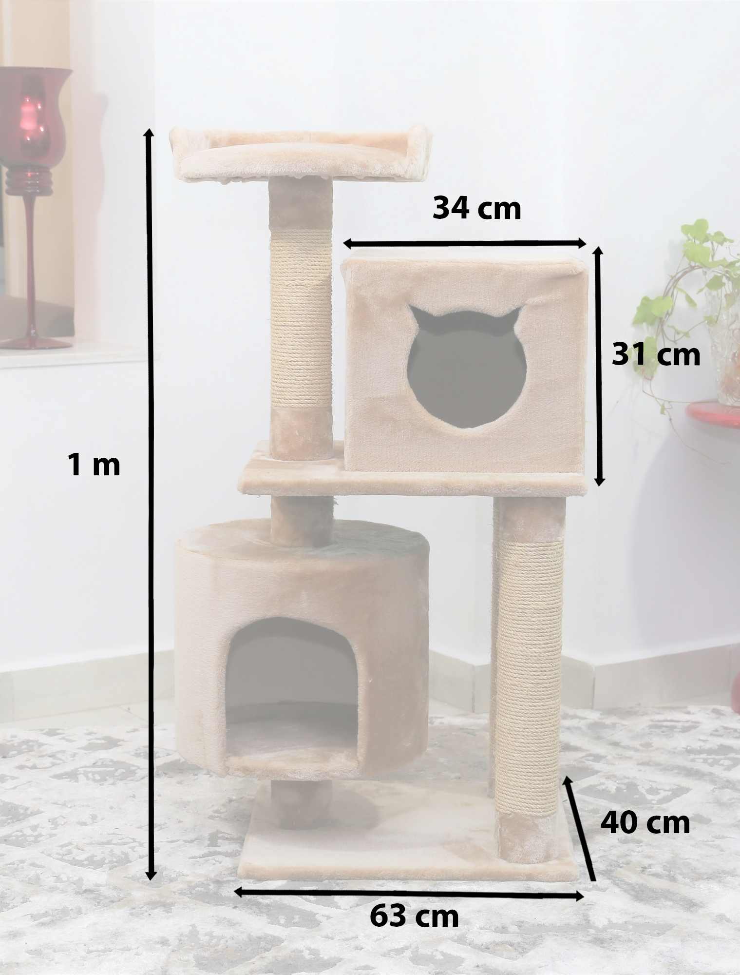 CHAGATÉ - BELLA - Arbre a Chat - BEIGE AVEC 2 NICHES 115CM