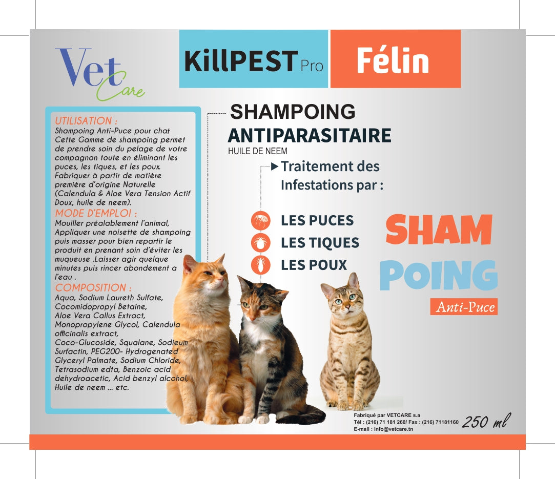 VETCARE - SHAMPOING ANTI-PARASITAIRE CHAT